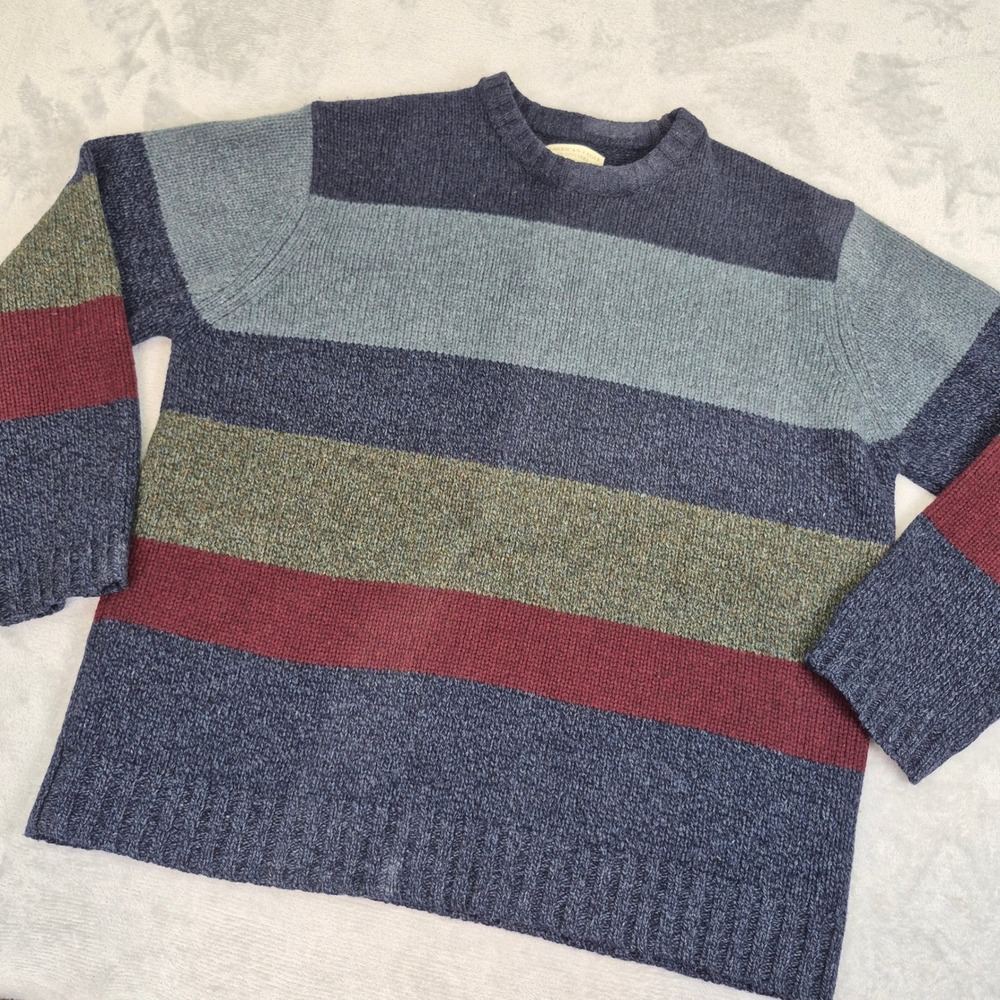 100% Lambswool Vintage American Eagle Men's XL Crewneck Sweater Striped